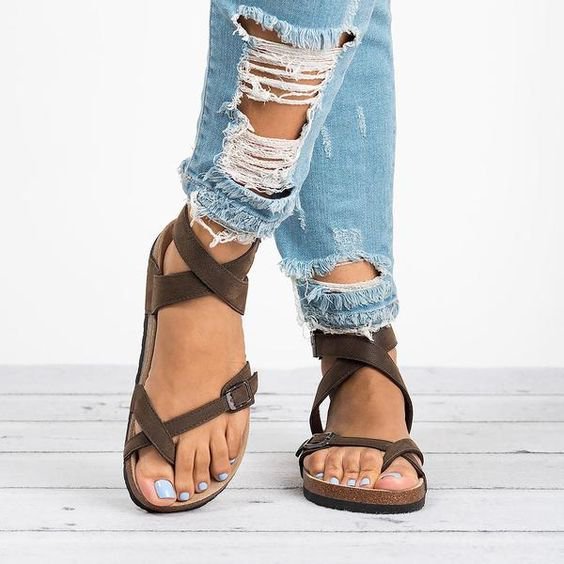 flat thong sandals with ankle strap